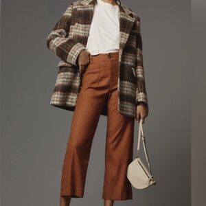 NWT Maeve Colette Cropped Linen Blend Wide-Leg Trousers in Rust